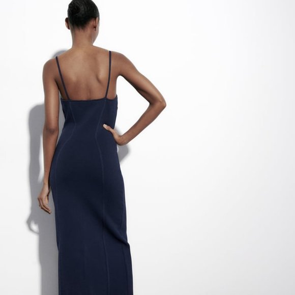 NWT ZARA FITTED KNIT DRESS  NAVY BLUE - REF 2142/062 M - Picture 4 of 8